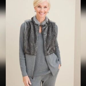 Chico's Zenergy Gray Charcoal Faux Fur Vest Sz 3 / US XL